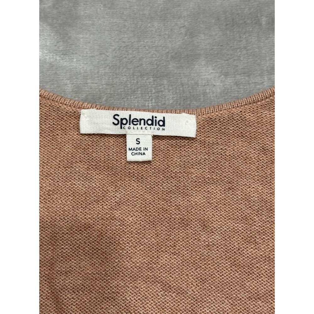SPLENDID Top Pullover Women's Size Small Salmon Pink V-Neck Tie Off Long Sleeve - Picture 2 of 9